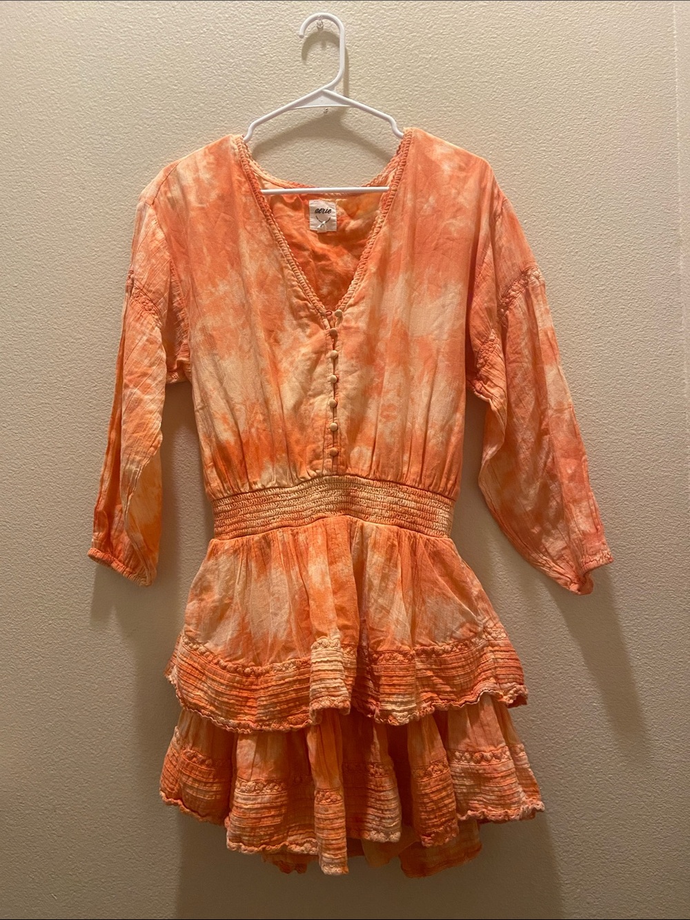 Aerie Orange Tie-Dye Tiered Mini Dress size medium